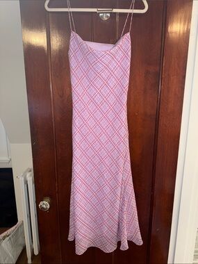 Finders Keepers Pink redPlaid Midi Slip Dress size 6 spaghetti strap nyc 90s Y2K